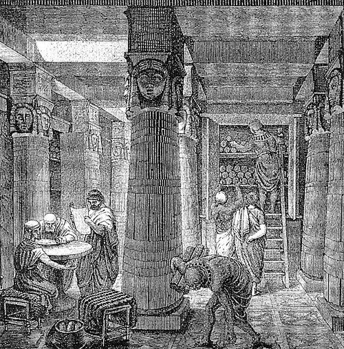 19th-century artistic reconstruction of the Great Library of Alexandria