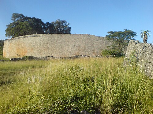 The dry-stone outer wall of the Great Enclosure at Great Zimbabwe