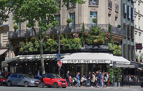 Caf&eacute; de Flore, Saint-Germain-des-Pr&eacute;s, Paris, where Sartre and Beauvoir often wrote and met
