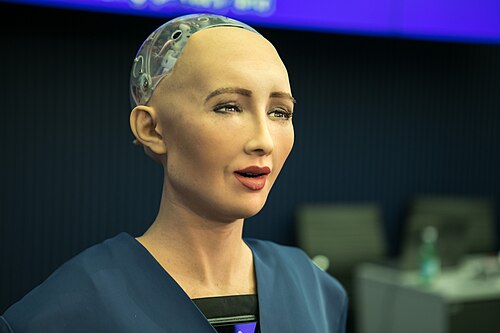 Sophia, a humanoid robot by Hanson Robotics, at the AI for Good Global Summit