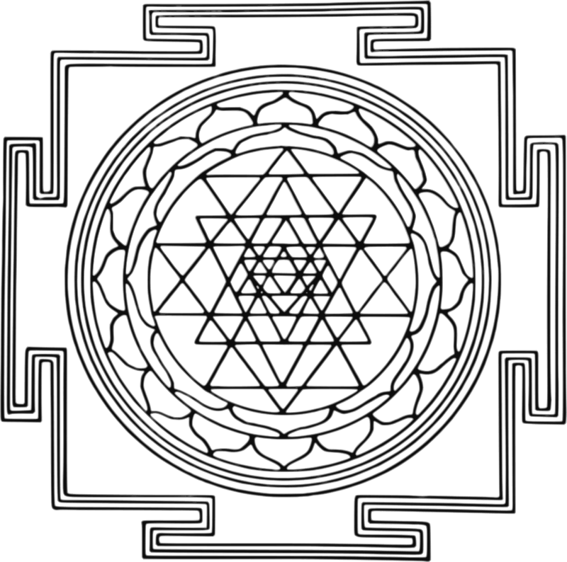 The Sri Yantra, a geometric diagram of nine interlocking triangles used in Tantric meditation